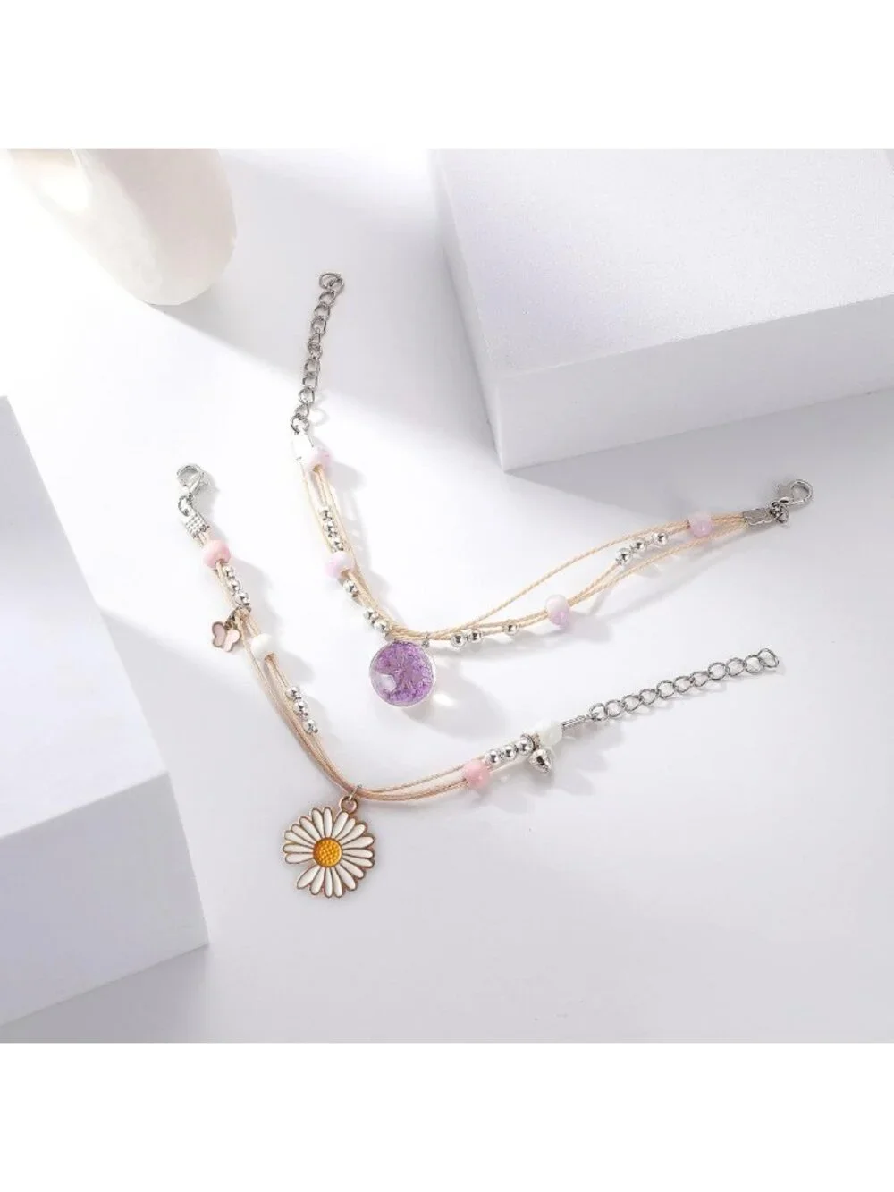 4PCS Adjustable Beaded Charm Bracelets for Teen Girls - Perfect Birthday Gift!